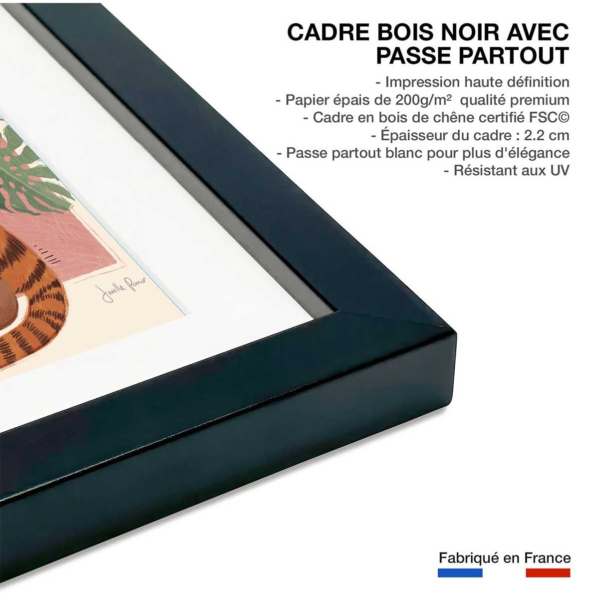 Poster jungle woman affiche + cadre en bois - noir, HEXOA