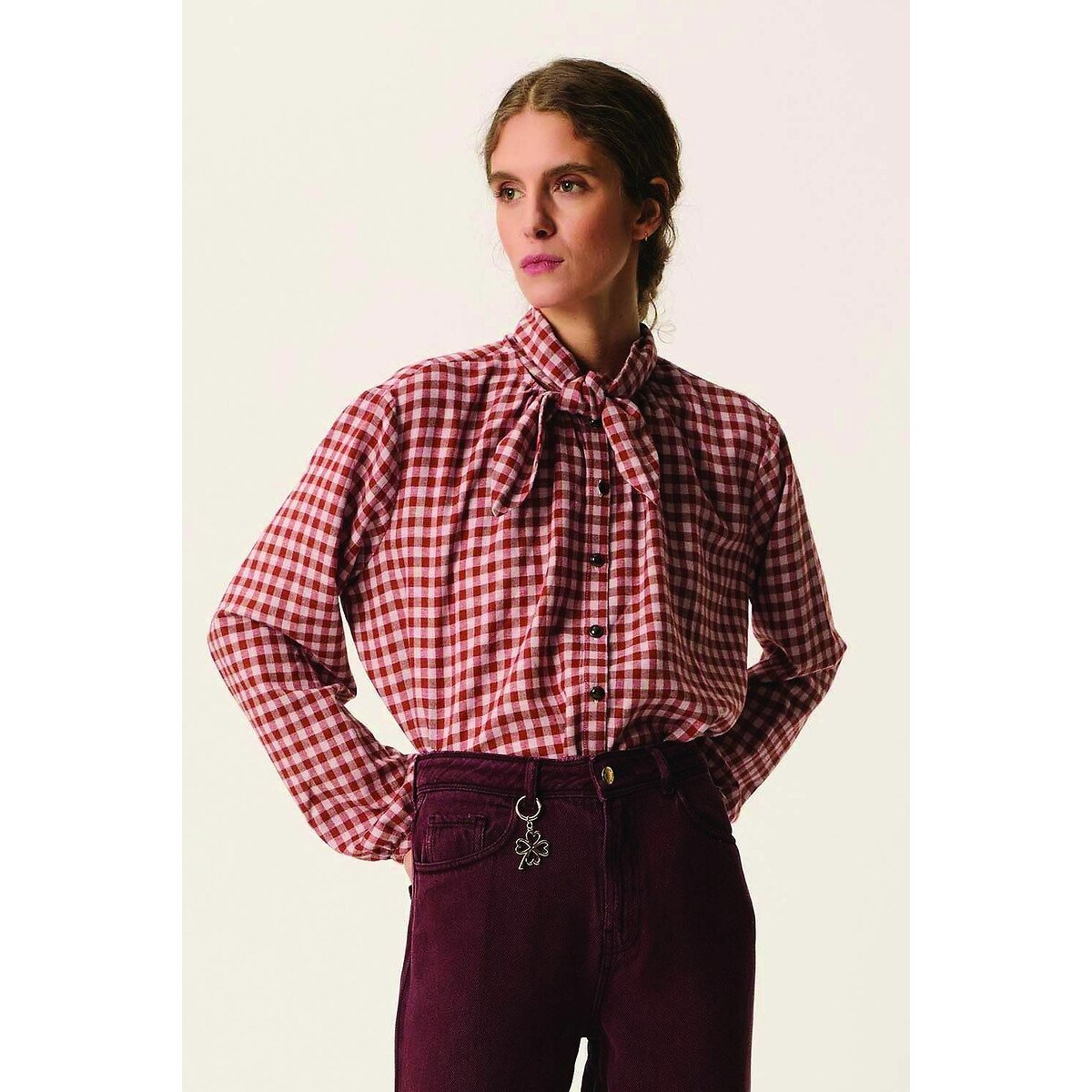 Rainbow Checked Blouse with Pussy-Bow Collar 90002586, DES PETITS HAUTS