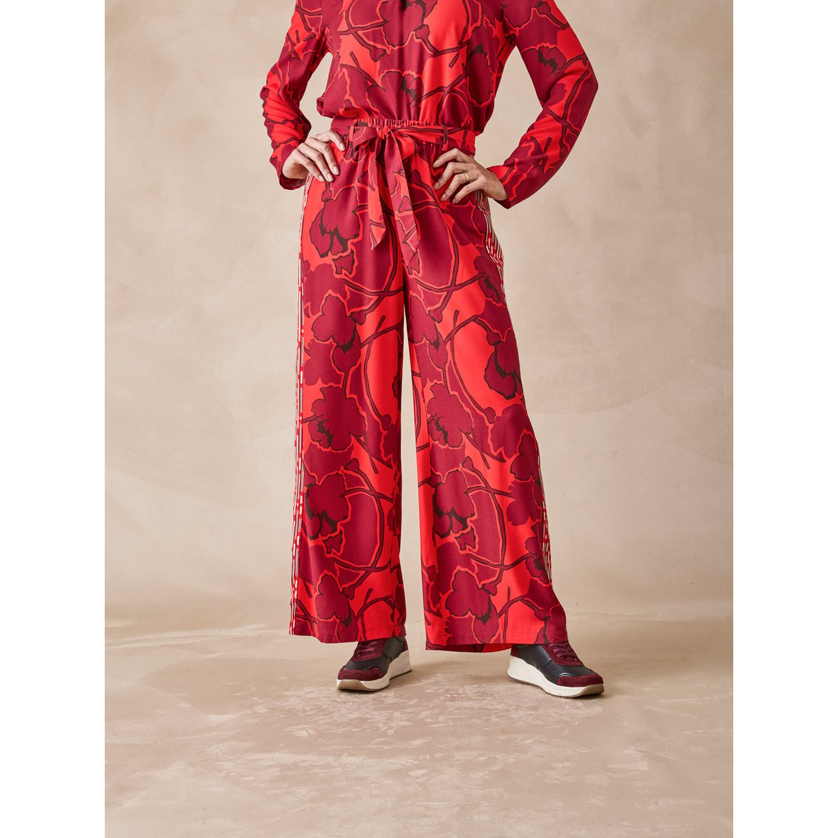 Pantalon fluide coupe large imprimé rouge, DAXON