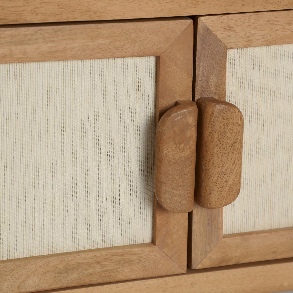 Meuble tv scandinave en manguier collection lattes bois brun et beige, RECOLLECTION