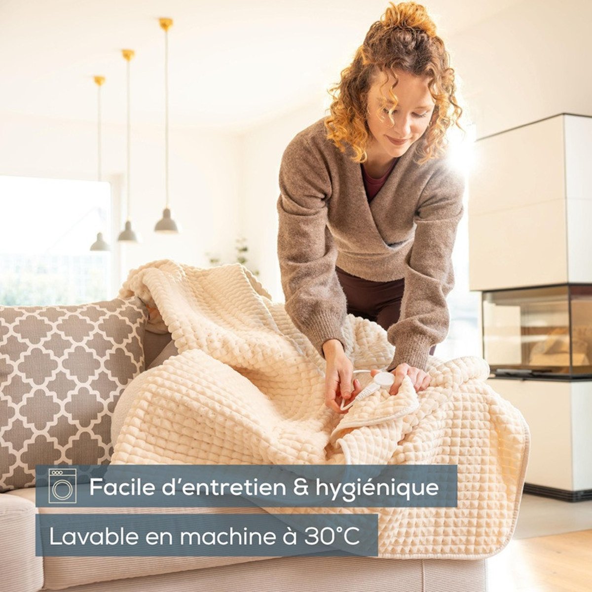 Couverture Chauffante - HD 72 Waffle ivoire couleur unique, BEURER