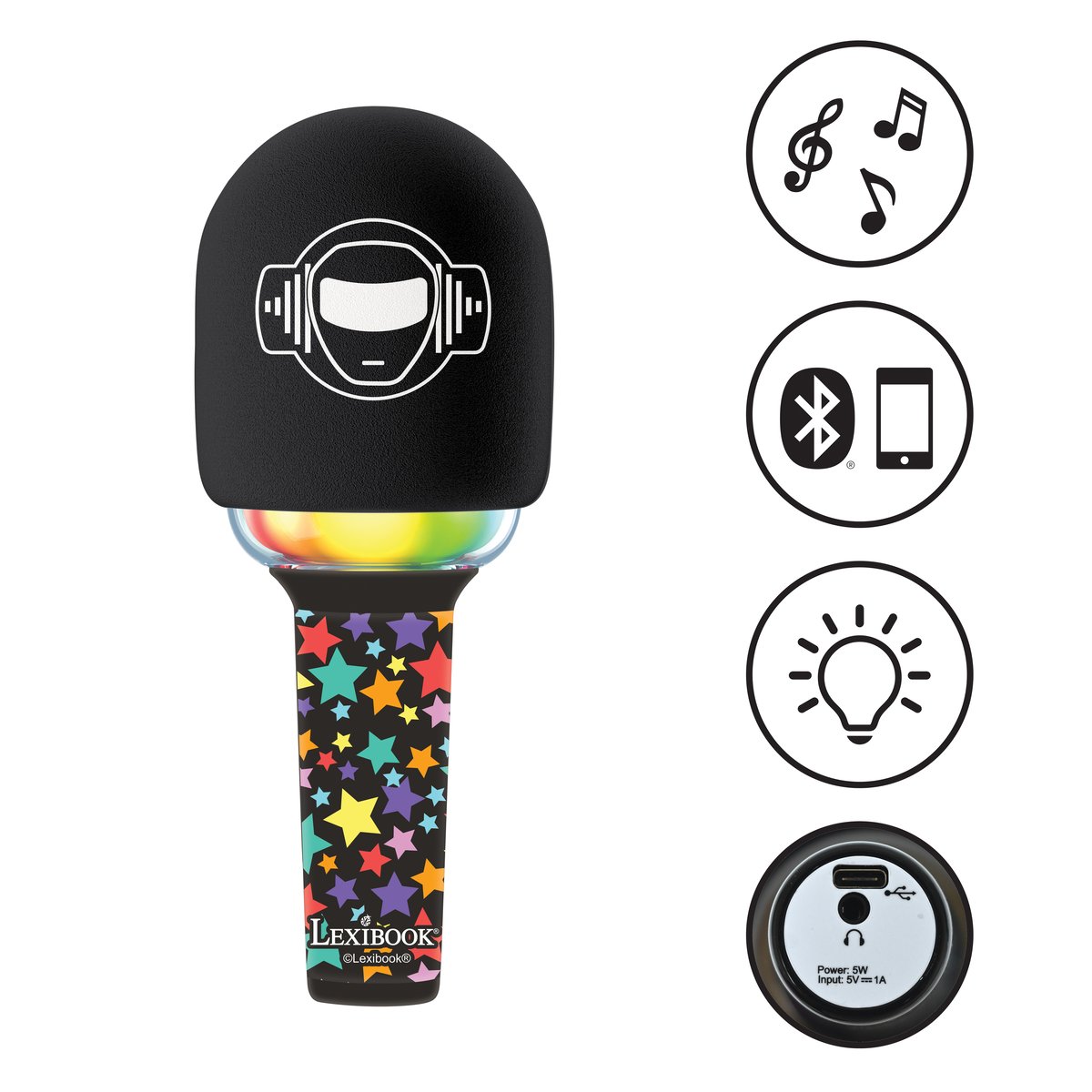 Karaoke Microphone Bluetooth/Sans fil noir, LEXIBOOK
