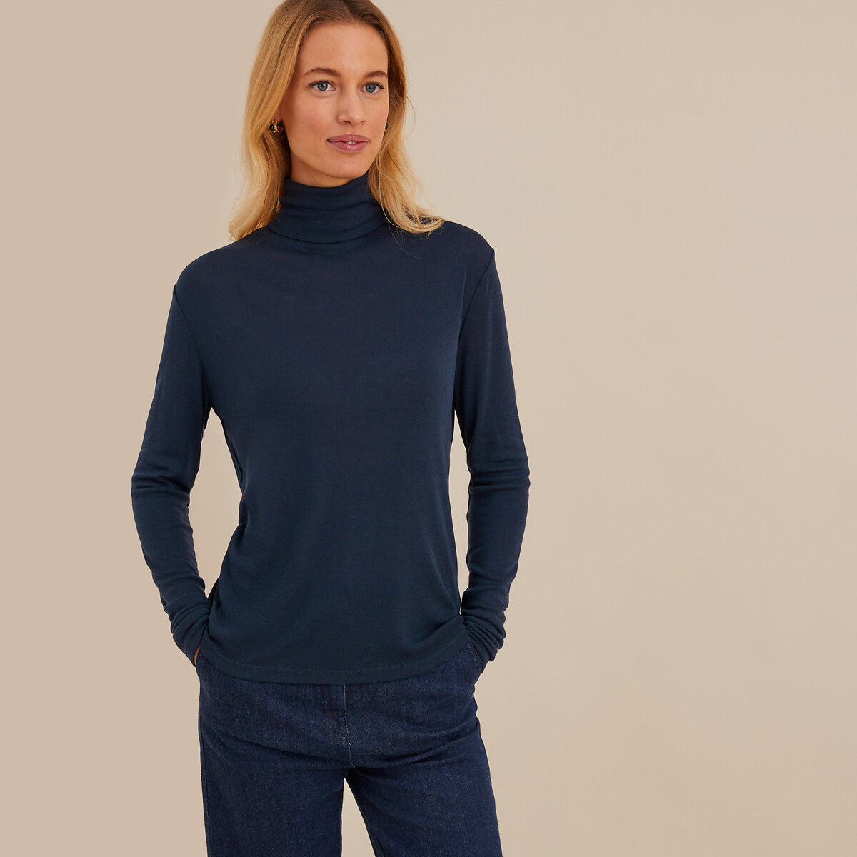 Long Sleeve Turtleneck T-Shirt navy blue, ANNE WEYBURN