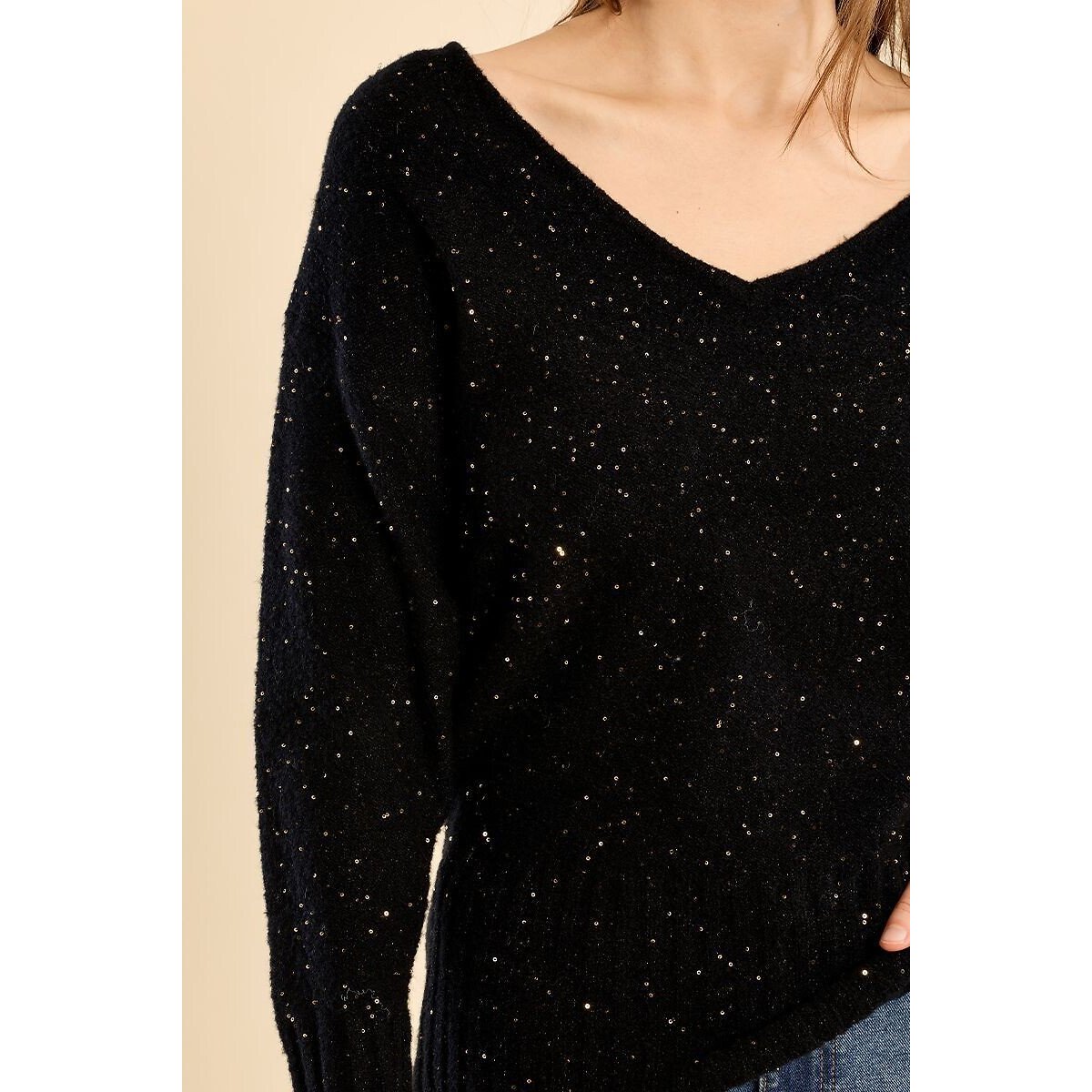 Pull col V avec sequins noir, MOLLY BRACKEN
