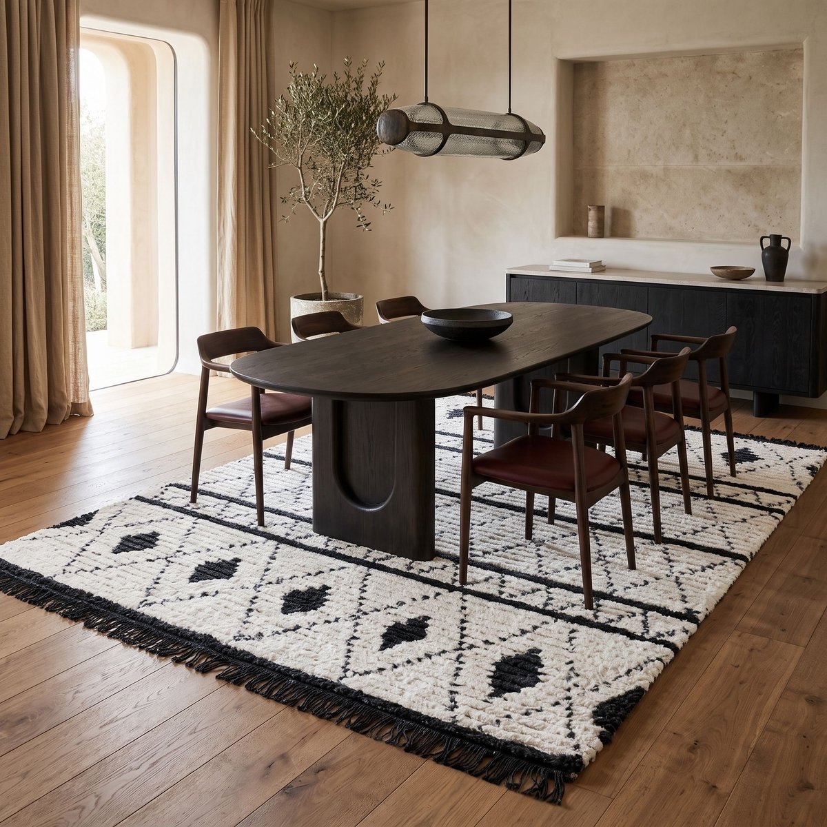 Tapis salon tout doux losanges    STEPPE LOSANGES beige gris foncé, THE DECO FACTORY