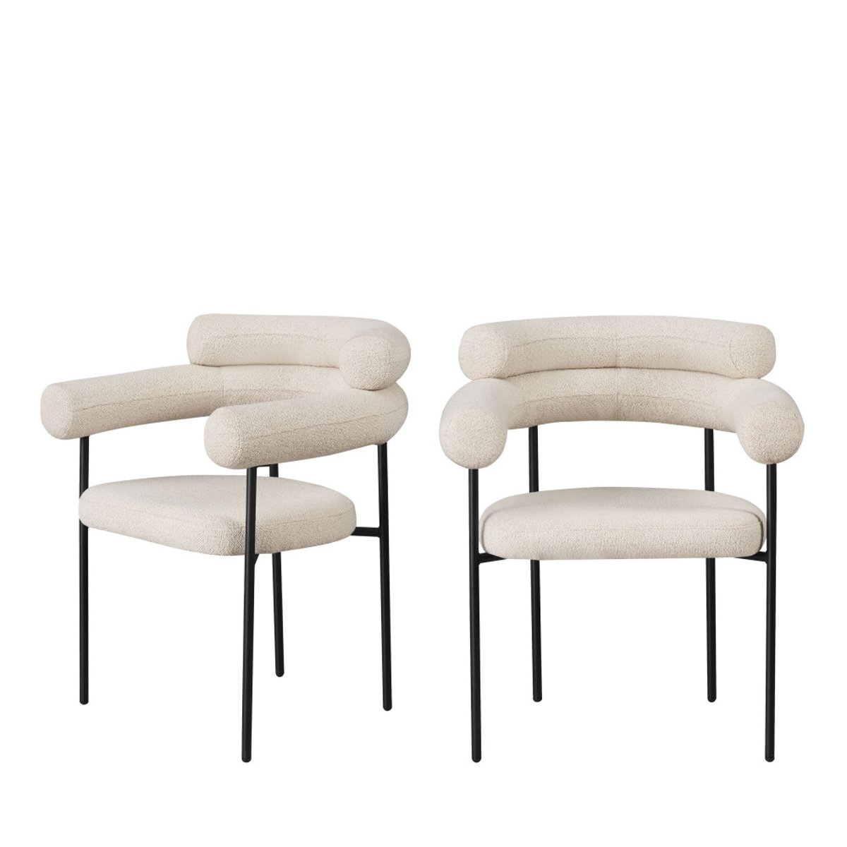 Lot de 2 fauteuils de table en tissu bouclette et métal- NORI écru, DRAWER