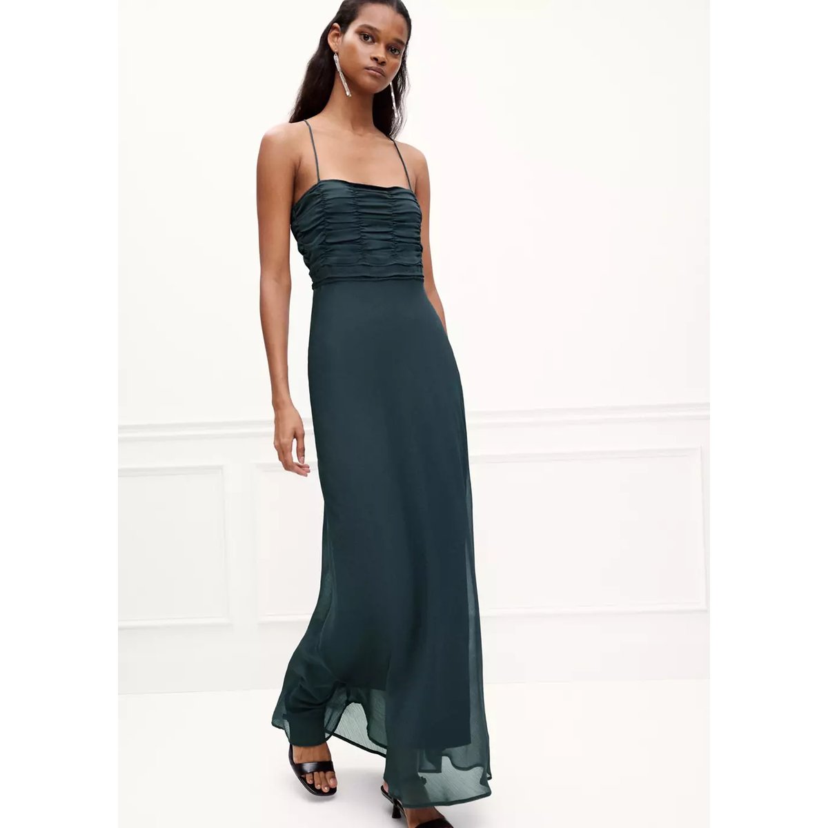 Robe à bretelles à panneau froncé gris anthracite, MANGO TEEN
