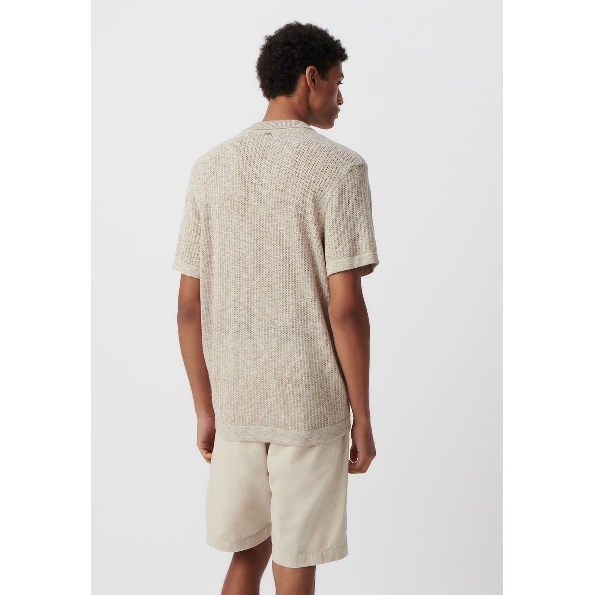 Polo tricot ajouré fantaisie beige, IKKS