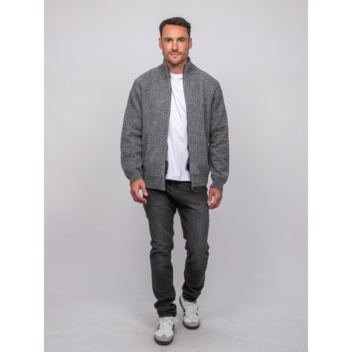 Gilet Chenille Zippé Col Montant Limago gris, RITCHIE