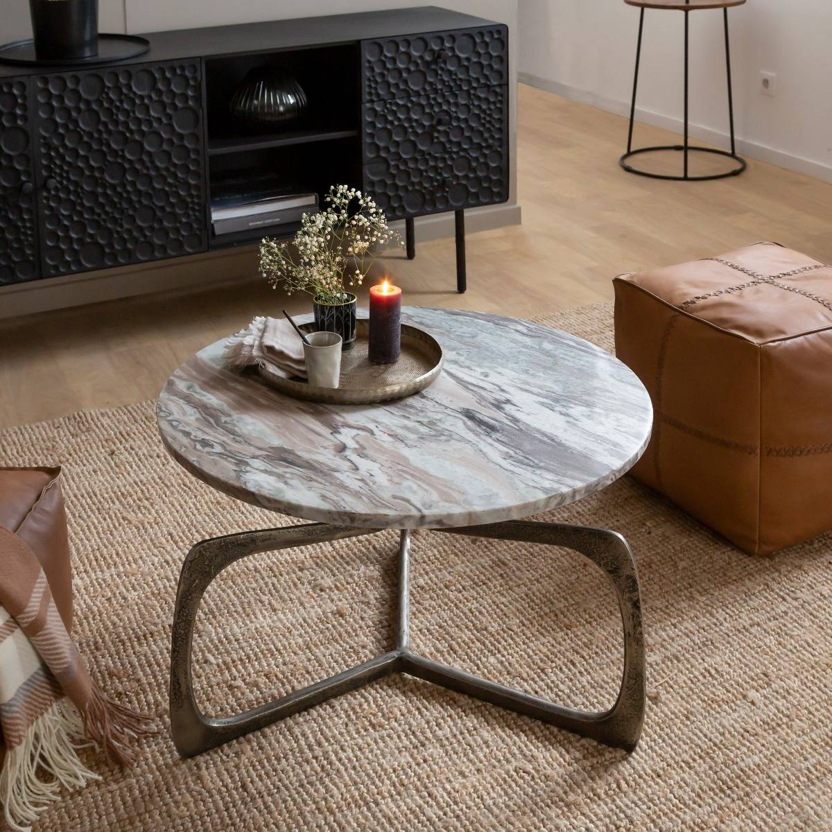 Table basse en marbre ronde VALOU gris, MADE IN MEUBLES