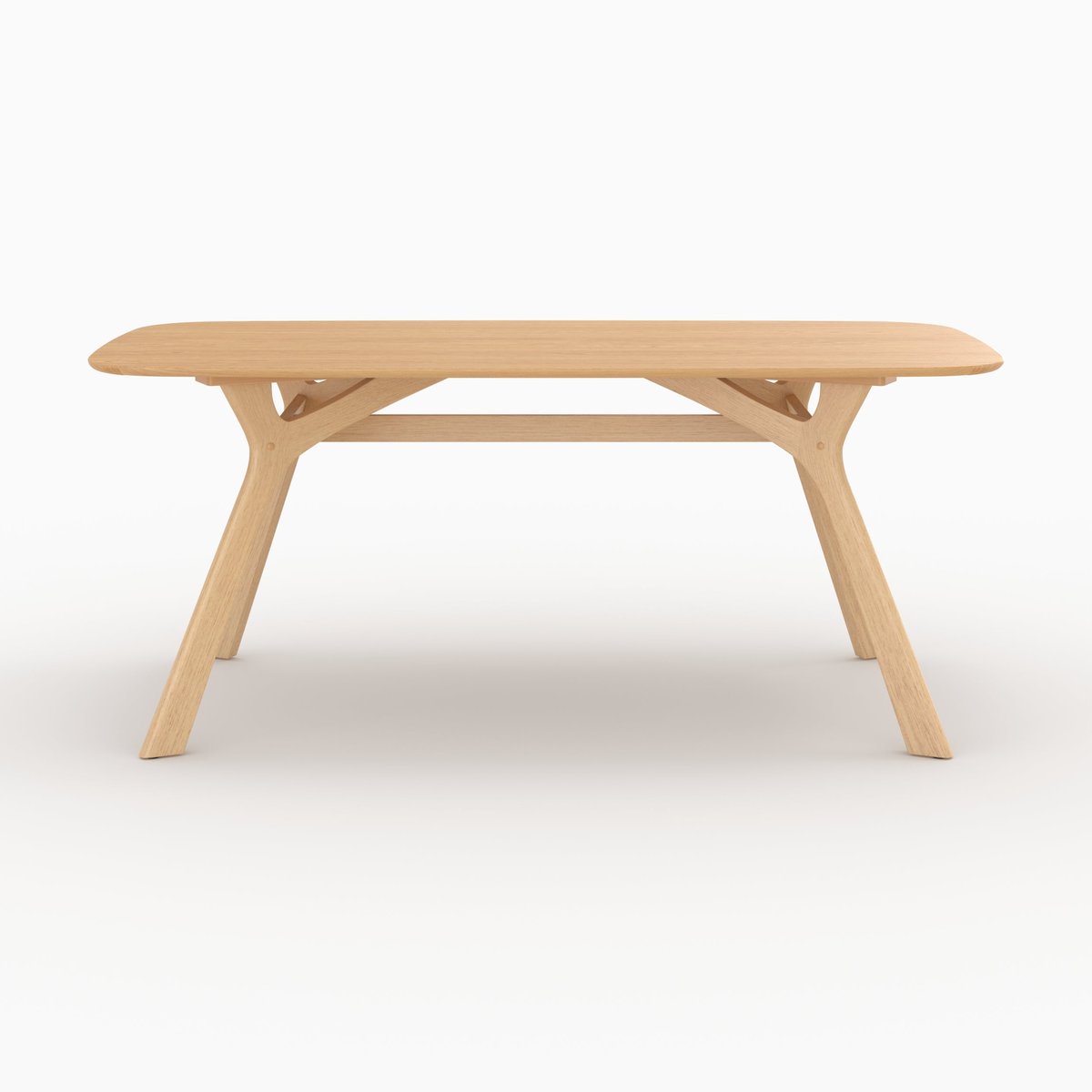 Table rectangulaire 6 places en bois d'hévéa massif et placage en chêne 180 cm - PAULA marron clair, MAISON PAVANE