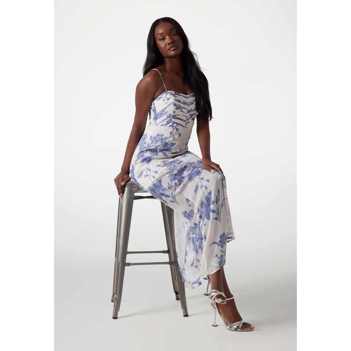 Maxi Robe Mousseline bleu floral, GUESS