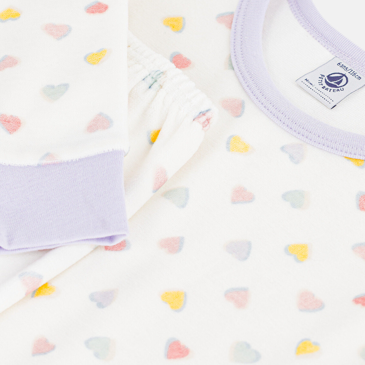 Fluwelen pyjama met hartjesprint hartenprint, PETIT BATEAU