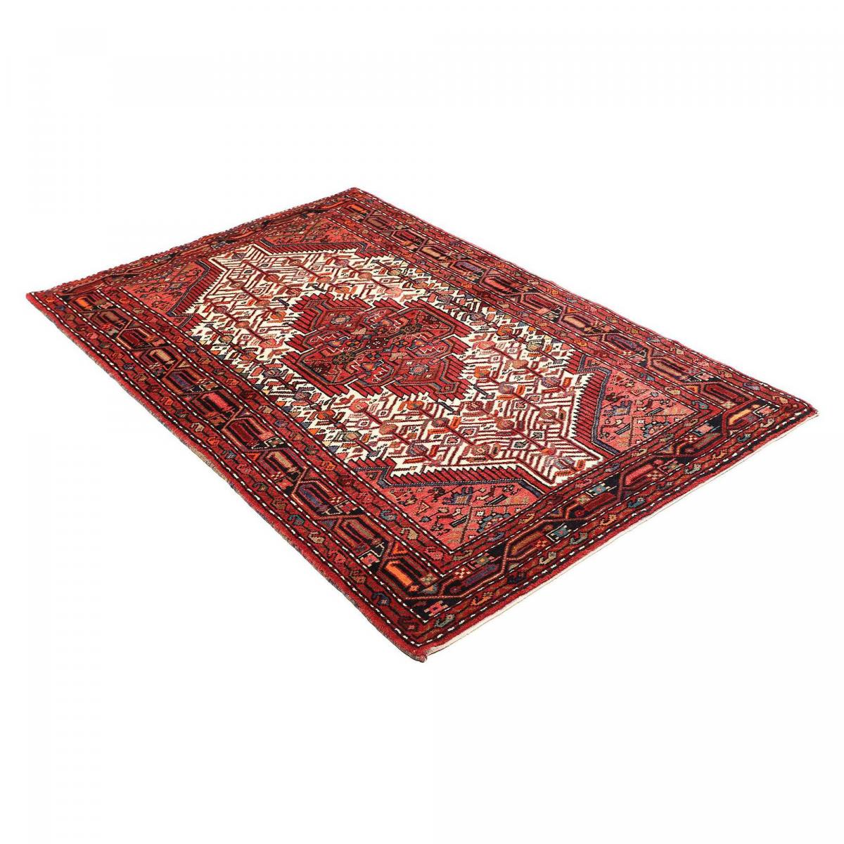 Tapis d'orient, 111 x 175 cm, rouge, bordeaux et crème, artisanal, HAMADAN 24 rouge, bordeaux, crème, UN AMOUR DE TAPIS