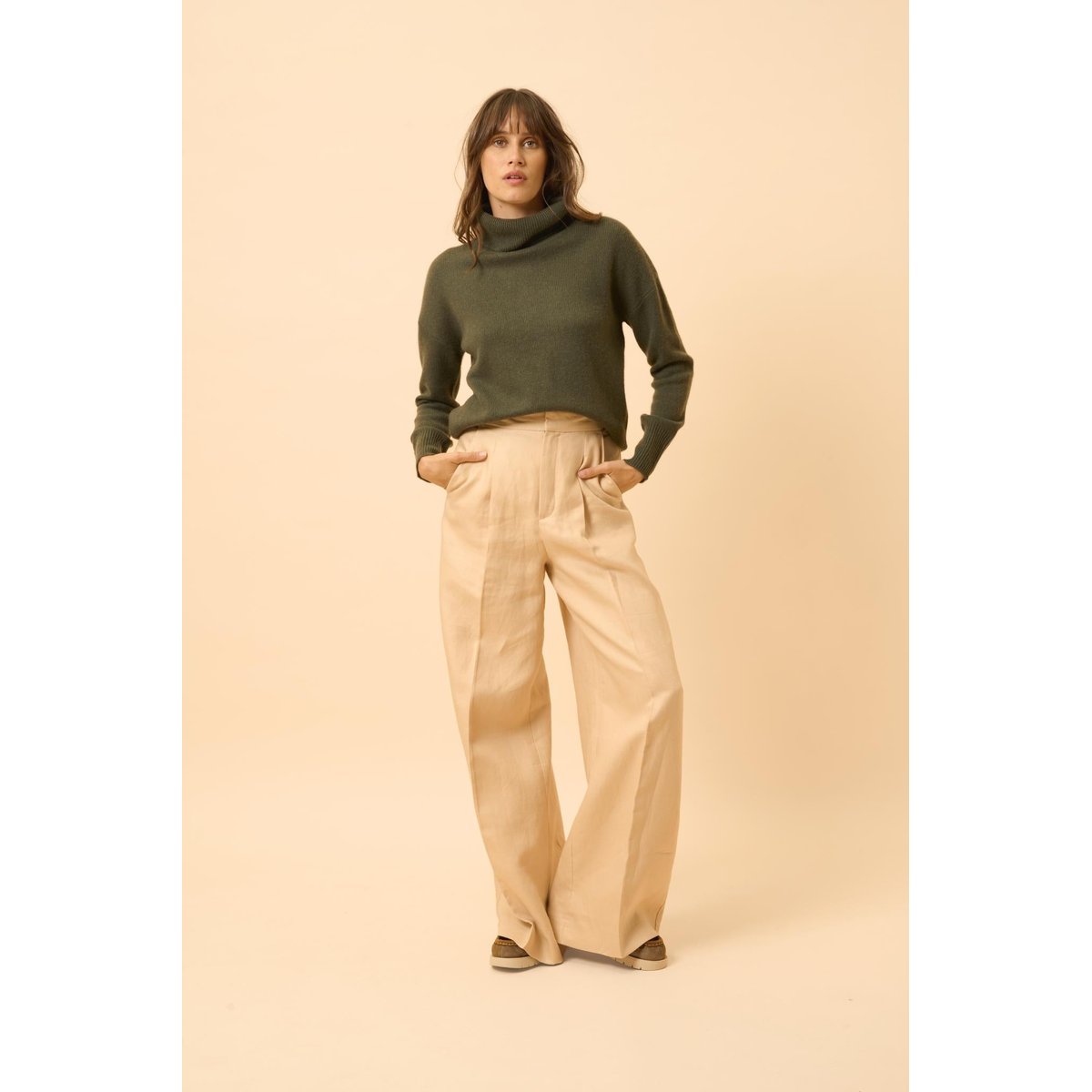 Pull Col Roulé 4 Fils Kaki Romane kaki, JUST CASHMERE