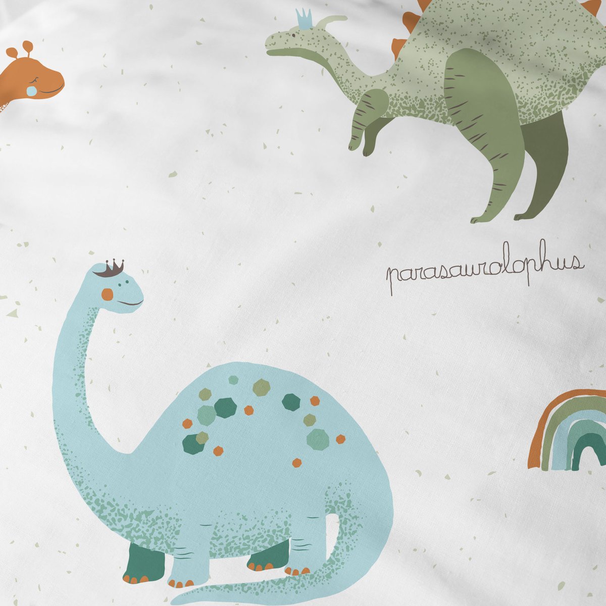 Parure de lit imprimée 100% coton, DINOS blanc, MATT ET ROSE