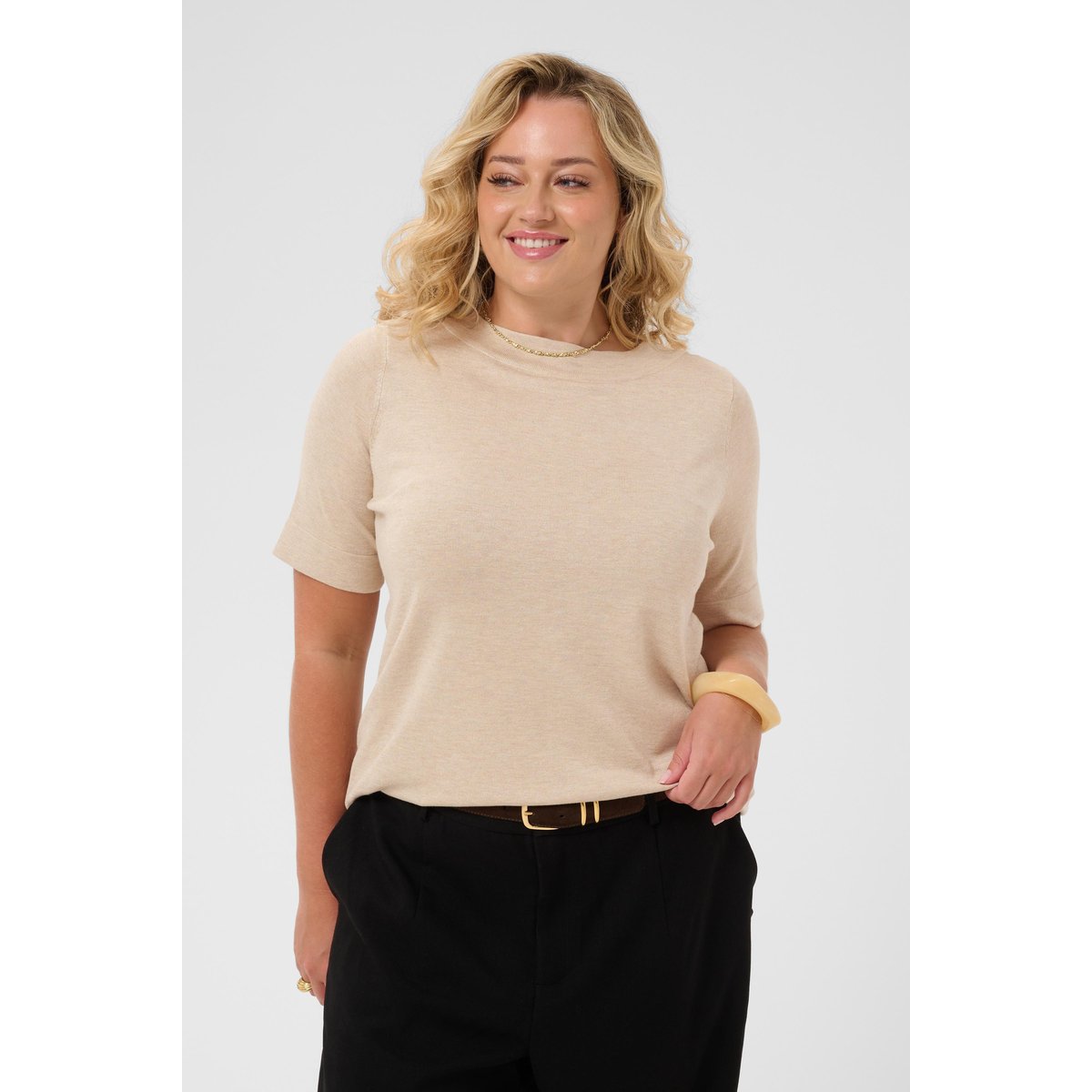 Pullover tricoté beige feather gray melange, KAFFE CURVE