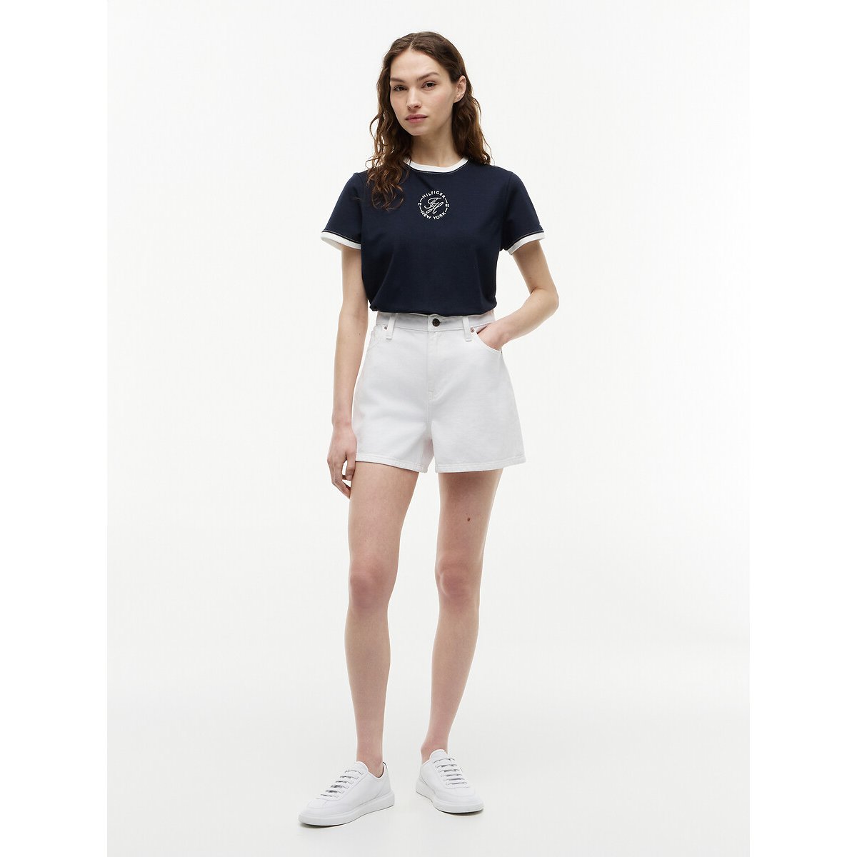 T-shirt col rond contrasté avec logo  marine, TOMMY HILFIGER