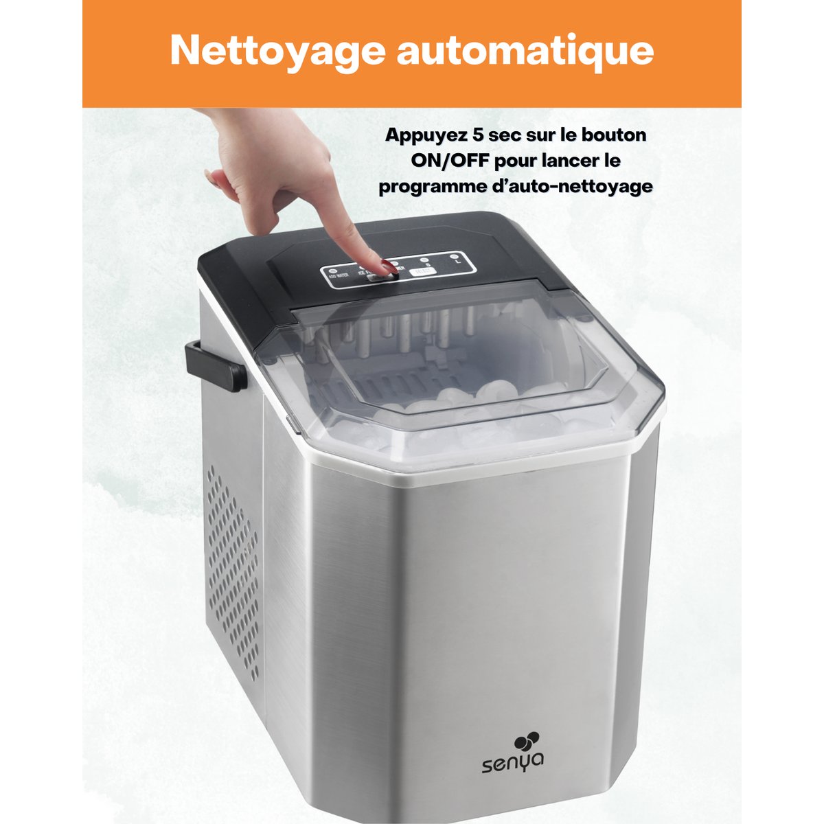 Machine à glaçons électrique portable – Glaçons en 6 min pour apéros et cocktails – 12Kg/24h – Réservoir 1,3 L gris, SENYA
