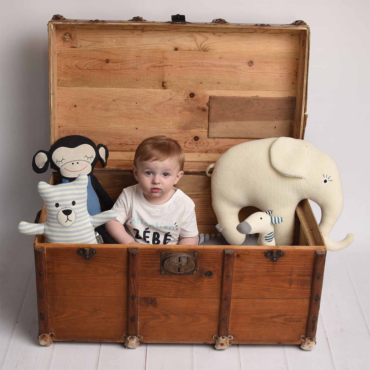 Grande peluche éléphant en coton bio TRICOT écru, SEVIRA KIDS
