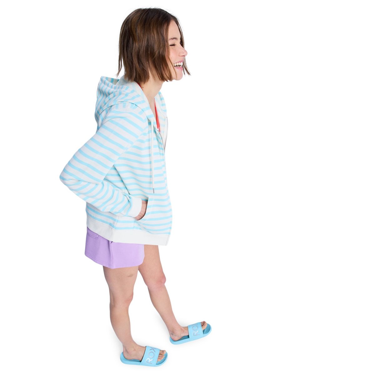 Sweat à capuche zippé rayé PERFECT STRIPE. bleu tanager turquoise small stripe, ROXY