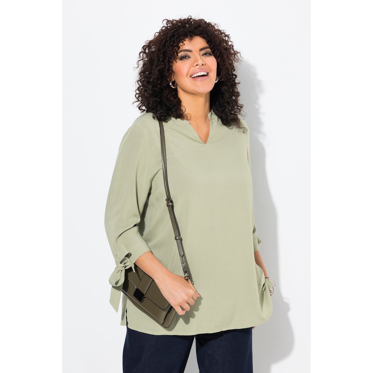 Blouse manches 3/4 avec rubans, coupe évasée esprit pastel, ULLA POPKEN