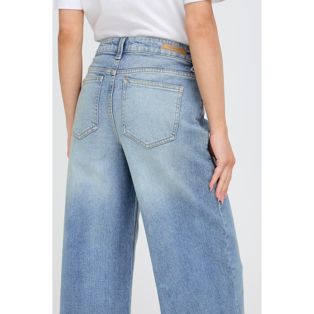 Jeans jambes larges, taille haute bleu mid blue denim, B.YOUNG