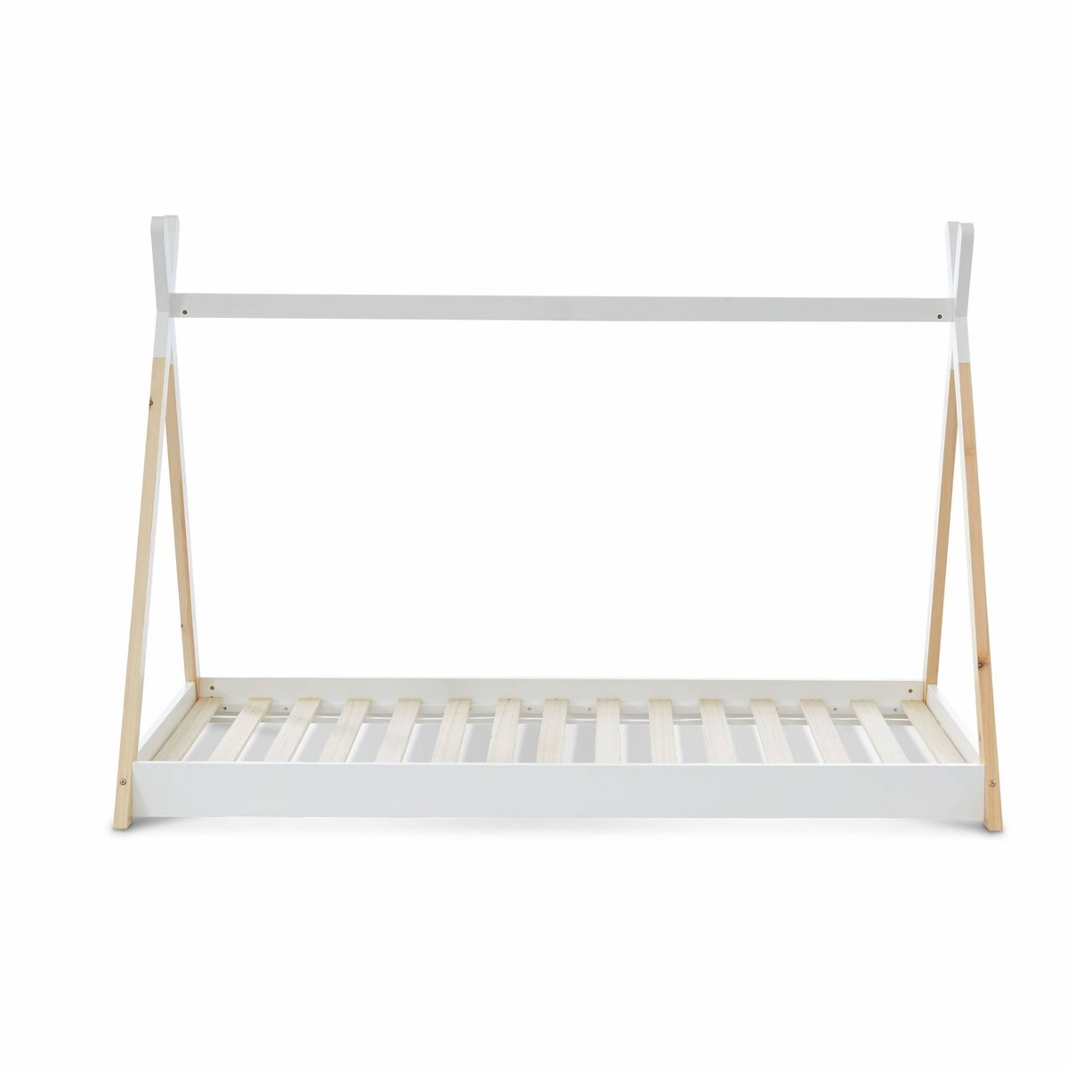 Lit tipi enfant 90 x 190cm bois de pin sommier à lattes inclus TOBIAS blanc, SWEEEK