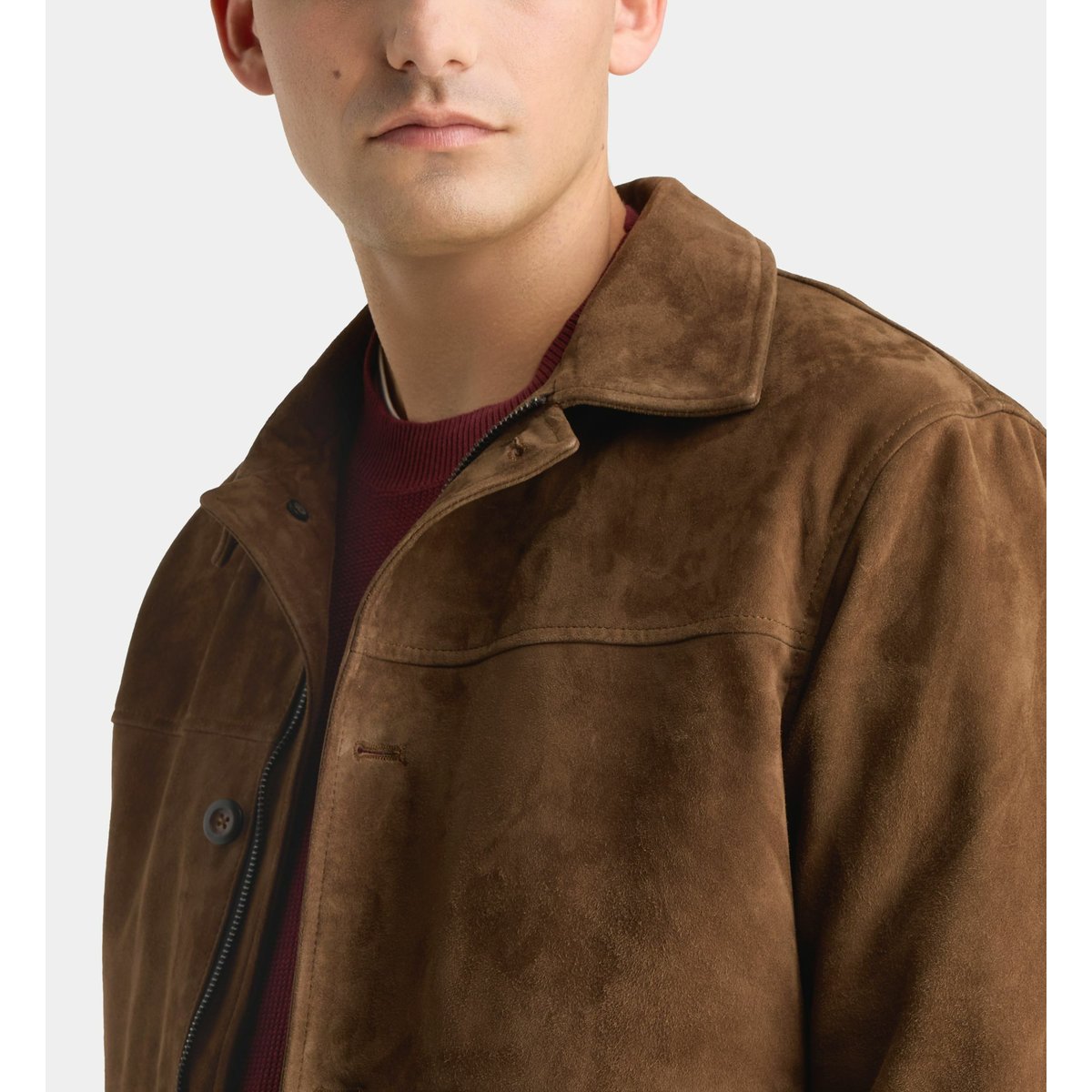 Blouson pagoat cuir suédé marron foncé, GALERIES LAFAYETTE