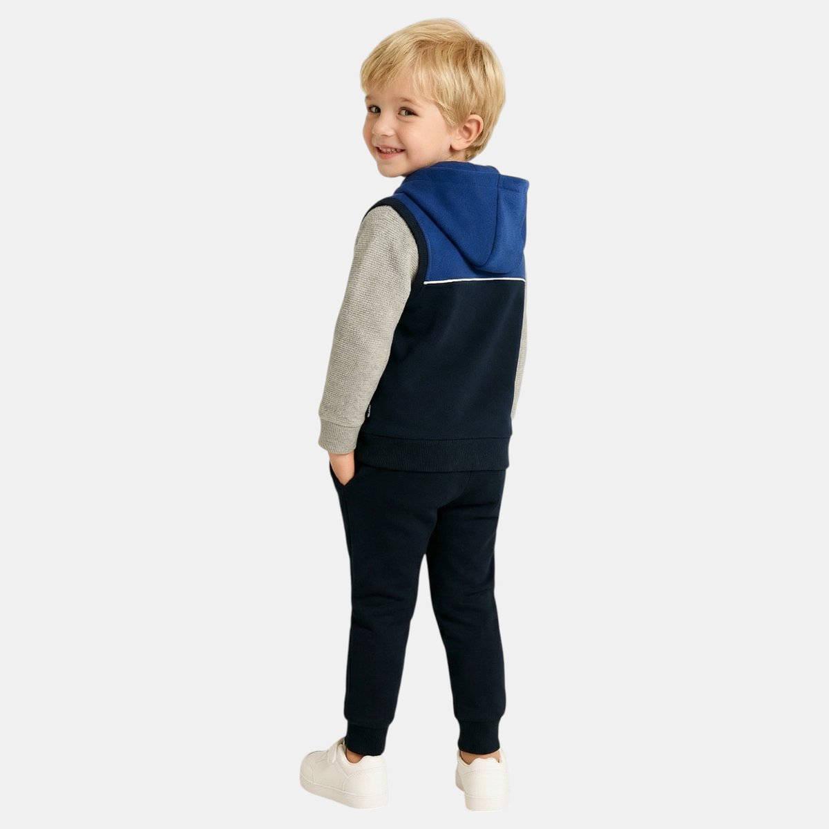 Ensemble 3 pièces doudoune sans manches, t-shirt et pantalon de jogging SQUAD bleu marine, ELLESSE