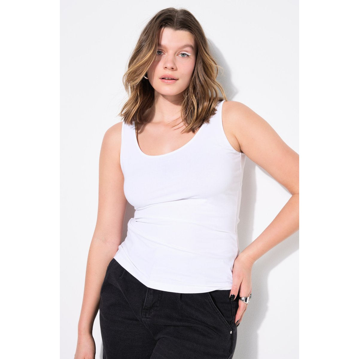 Top Basic, encolure large, jersey stretch blanc neige, STUDIO UNTOLD