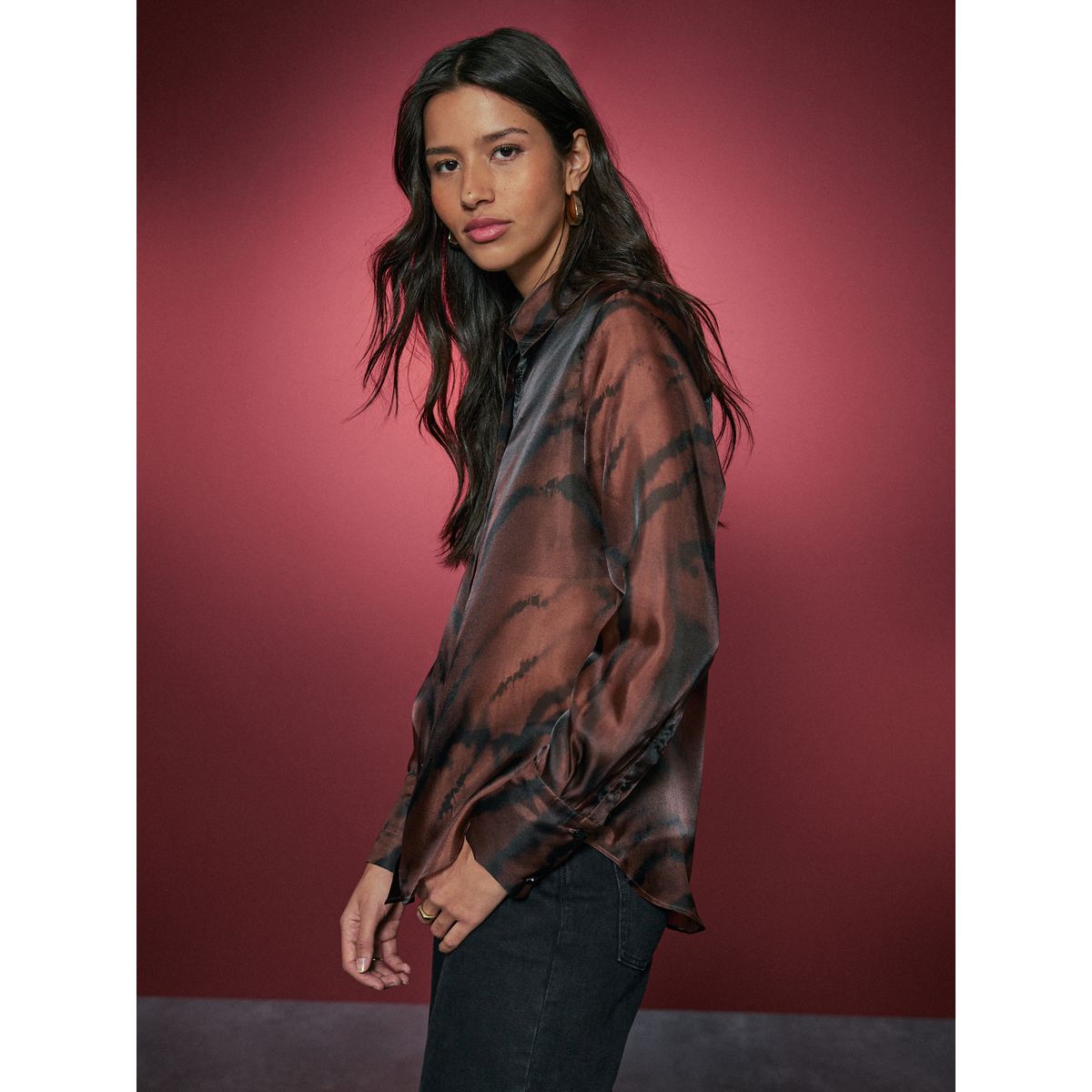 Chemise transparente à manches longues imprimé zèbre marron/orange, NEXT