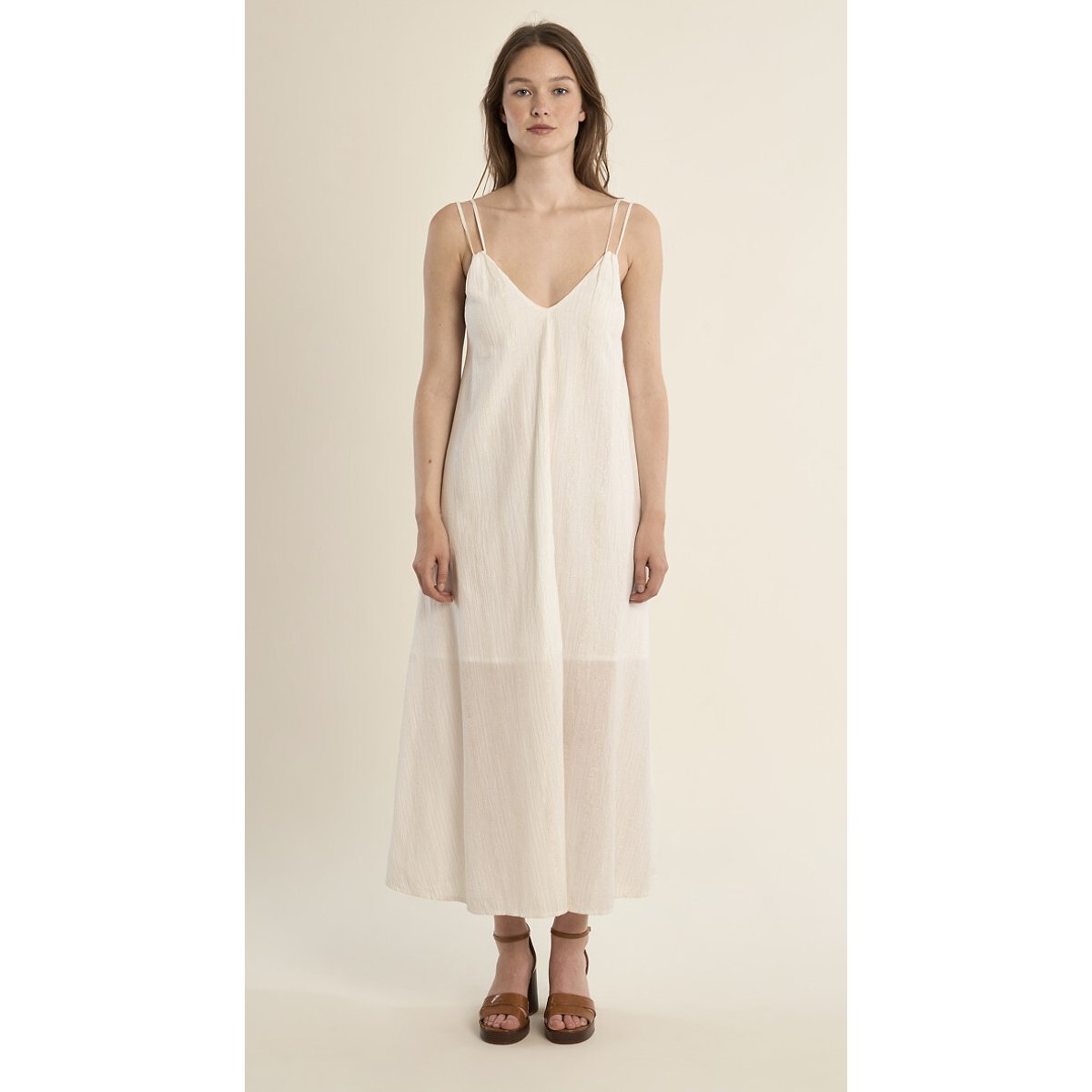 Robe longue rayée à bretelles blanc, MOLLY BRACKEN