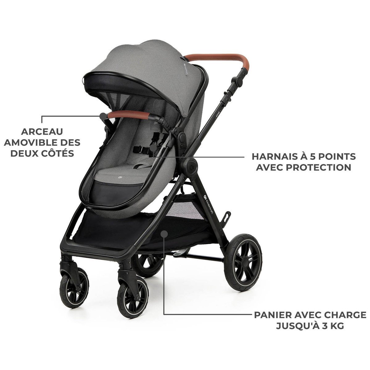 Poussette Esme Pro 3 en 1 gris, noir, KINDERKRAFT