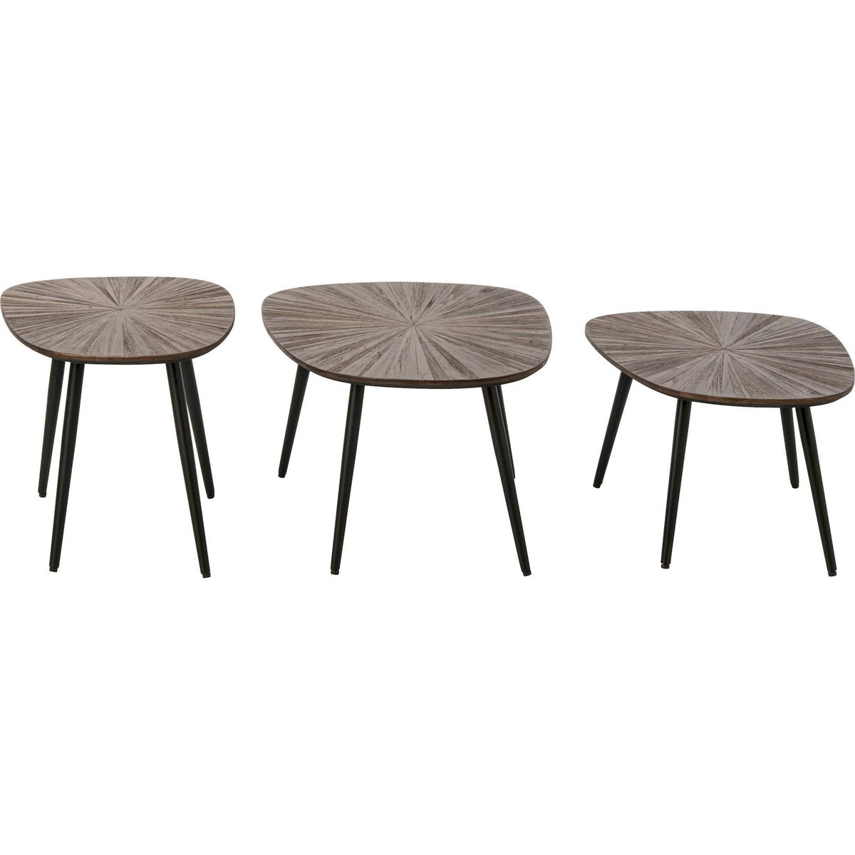 Set de 3 tables basses en bois recyclé marron foncé et noir, RECOLLECTION