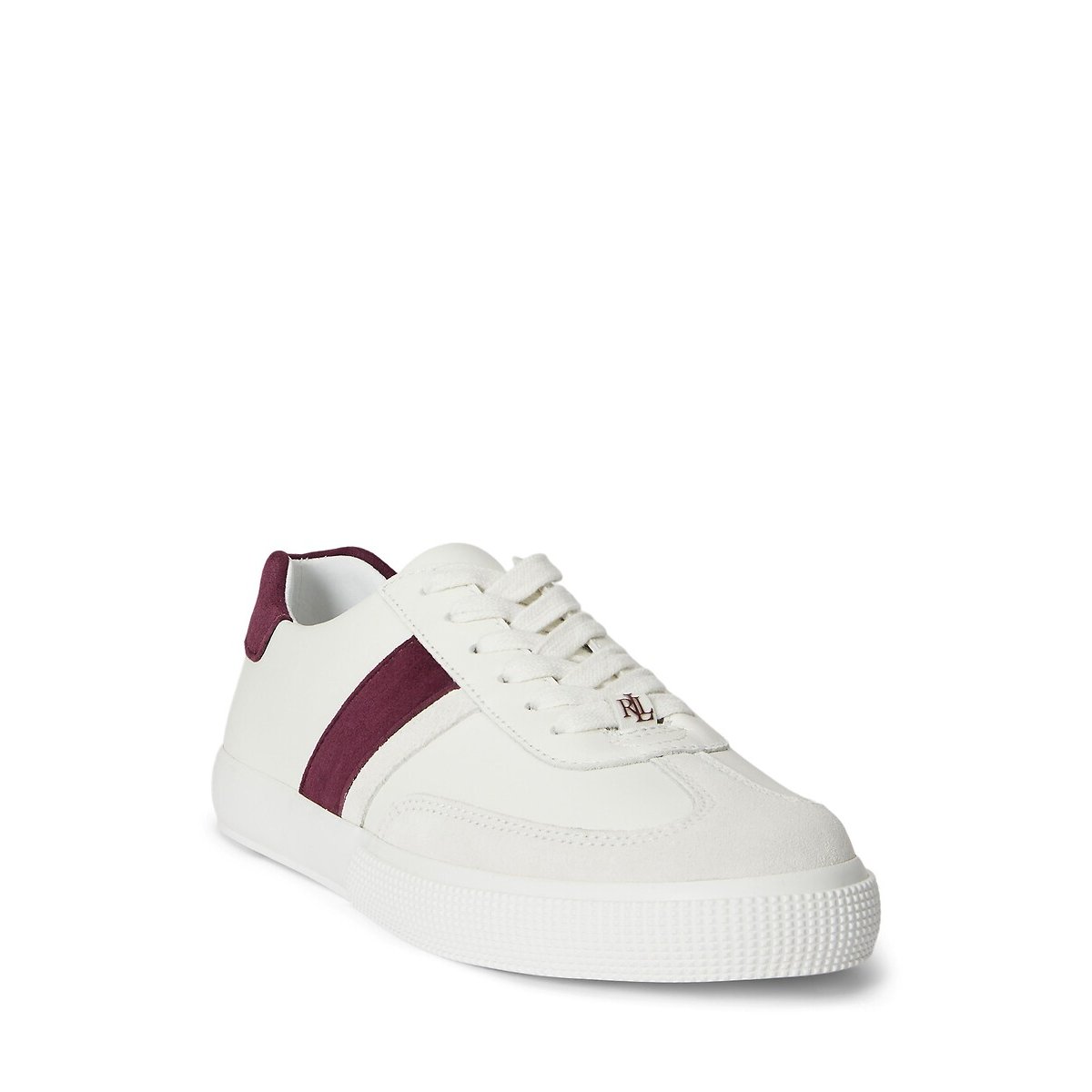 Leren sneakers Braylee wit/bordeaux , LAUREN RALPH LAUREN