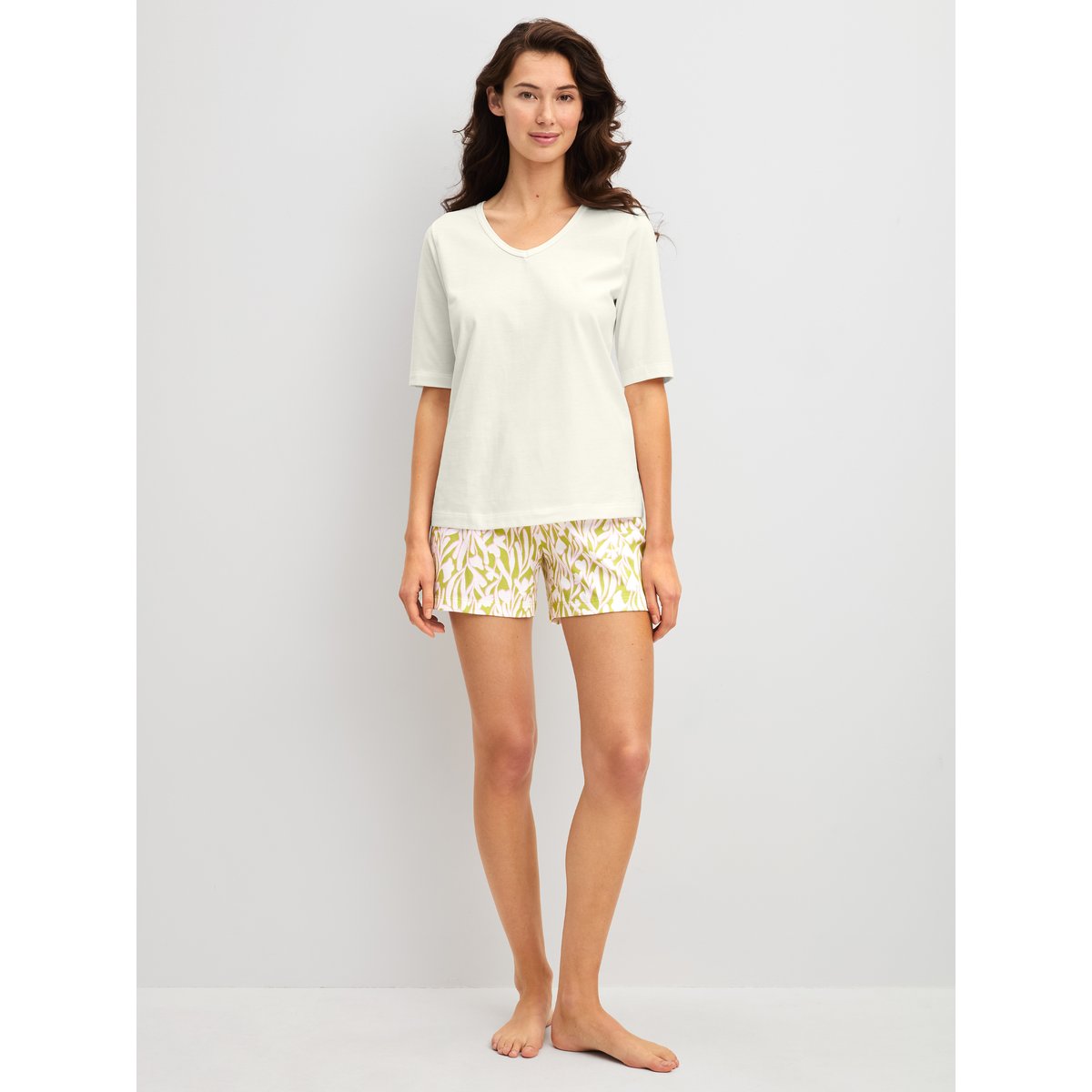T-shirt à manches courtes et col en V manches courtes Coton LATE BLOOM M&M blanc étoilé, CALIDA
