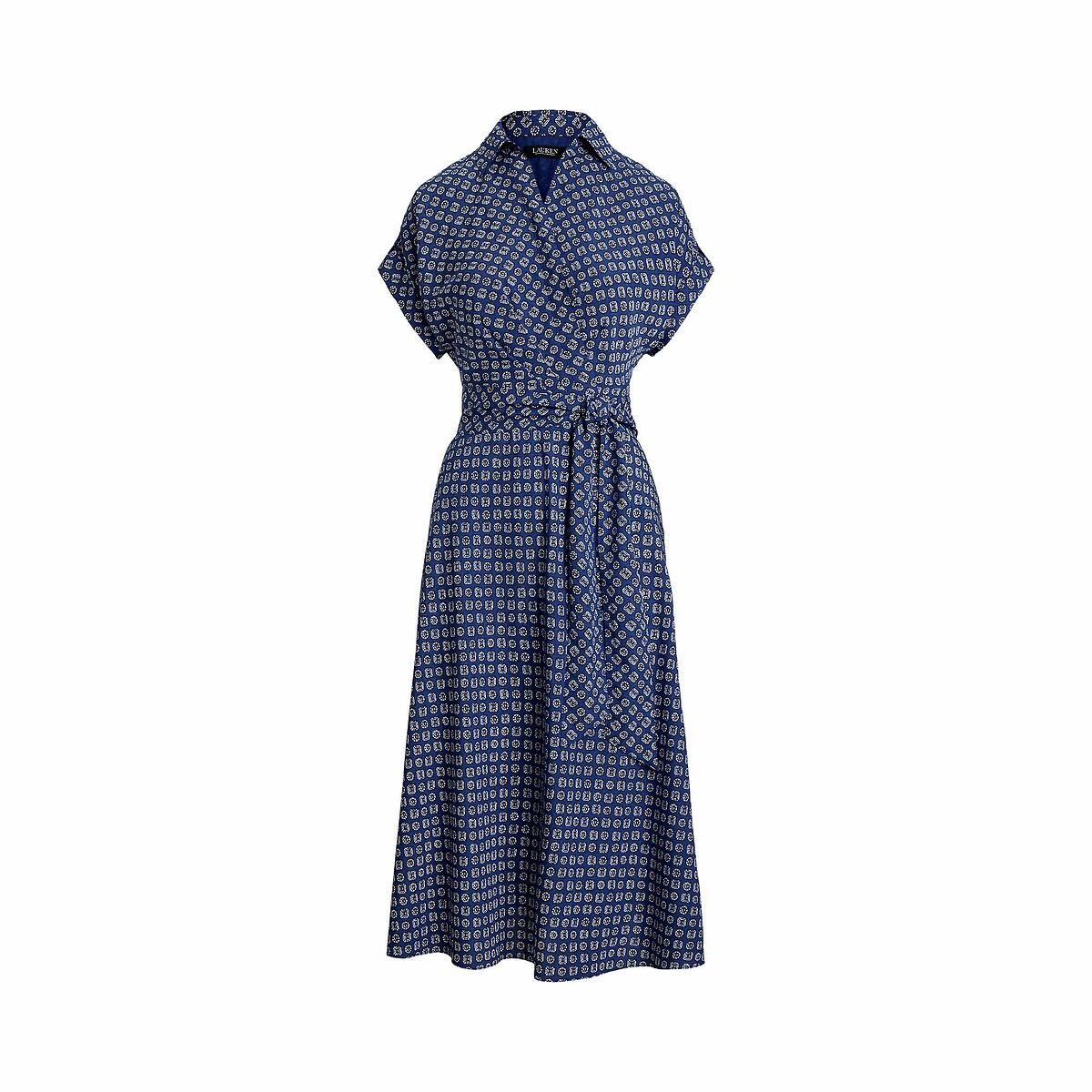 Fratillio Belted Flowing Dress with Short Sleeves blue striped/white, LAUREN RALPH LAUREN