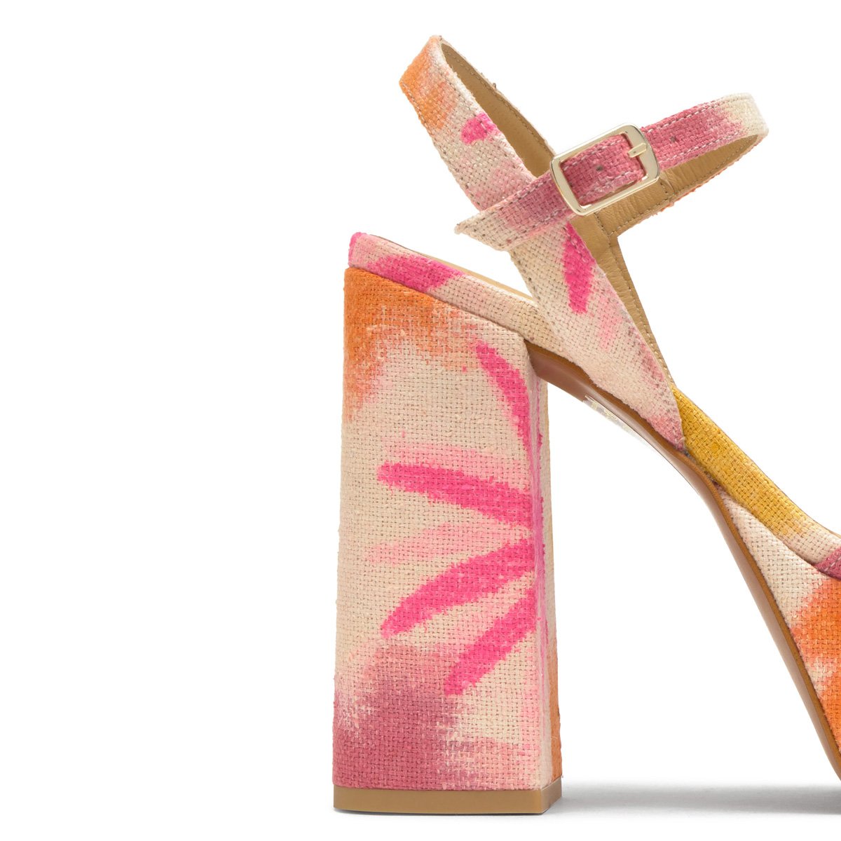 Sandales à talon bloc en lin imprimé floral tie-dye FLORA ULTRA PLATFORM rose, CASTANER