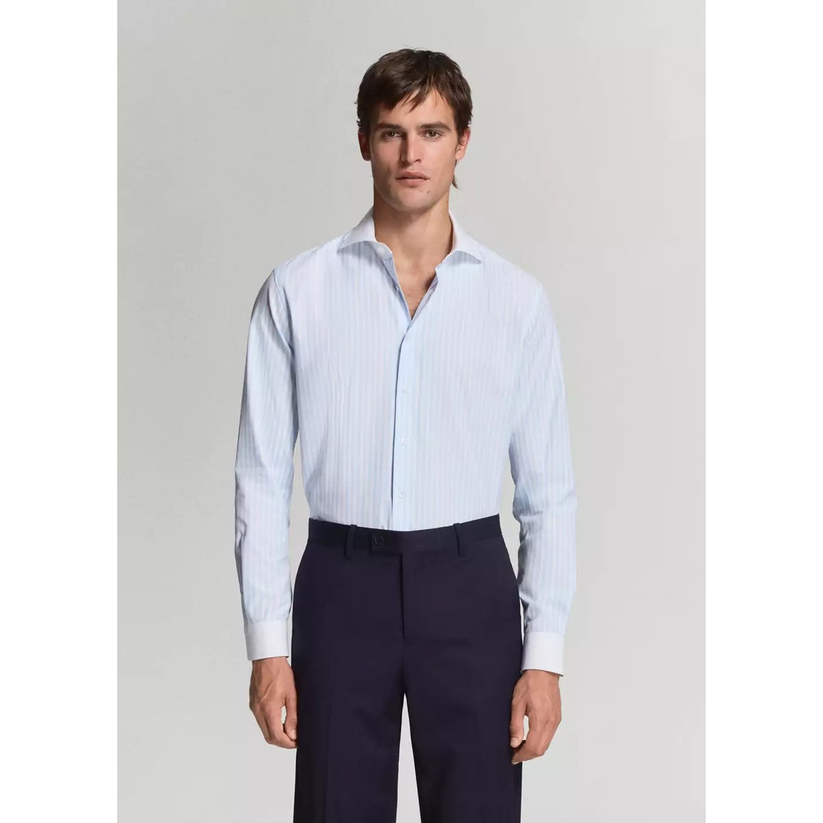 Chemise costume slim-fit 100 % coton à rayures bleu ciel, MANGO MAN