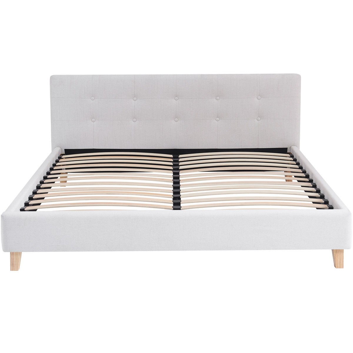 Lit avec tête de lit en tissu - MILO beige, HOMIFAB