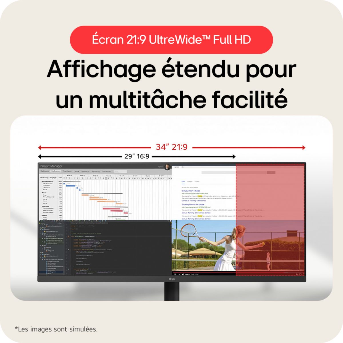 Ecran PC UltraWide 34U511A-B.AEU 34" IPS UWQHD 100 Hz HDR couleur unique, LG