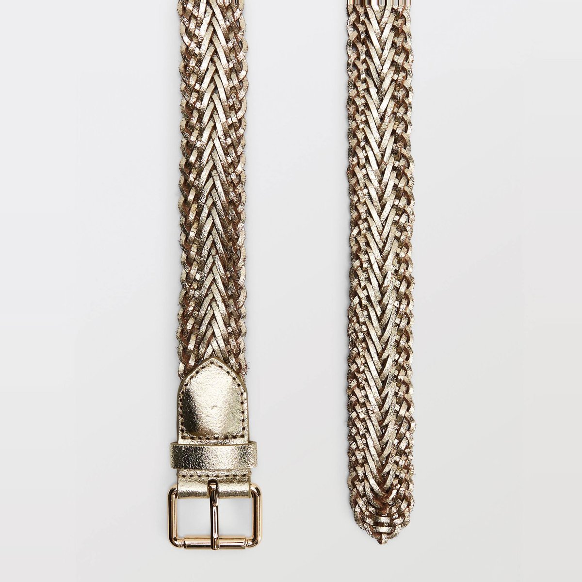 Ceinture tressée 2 cm en cuir dore, MONOPRIX
