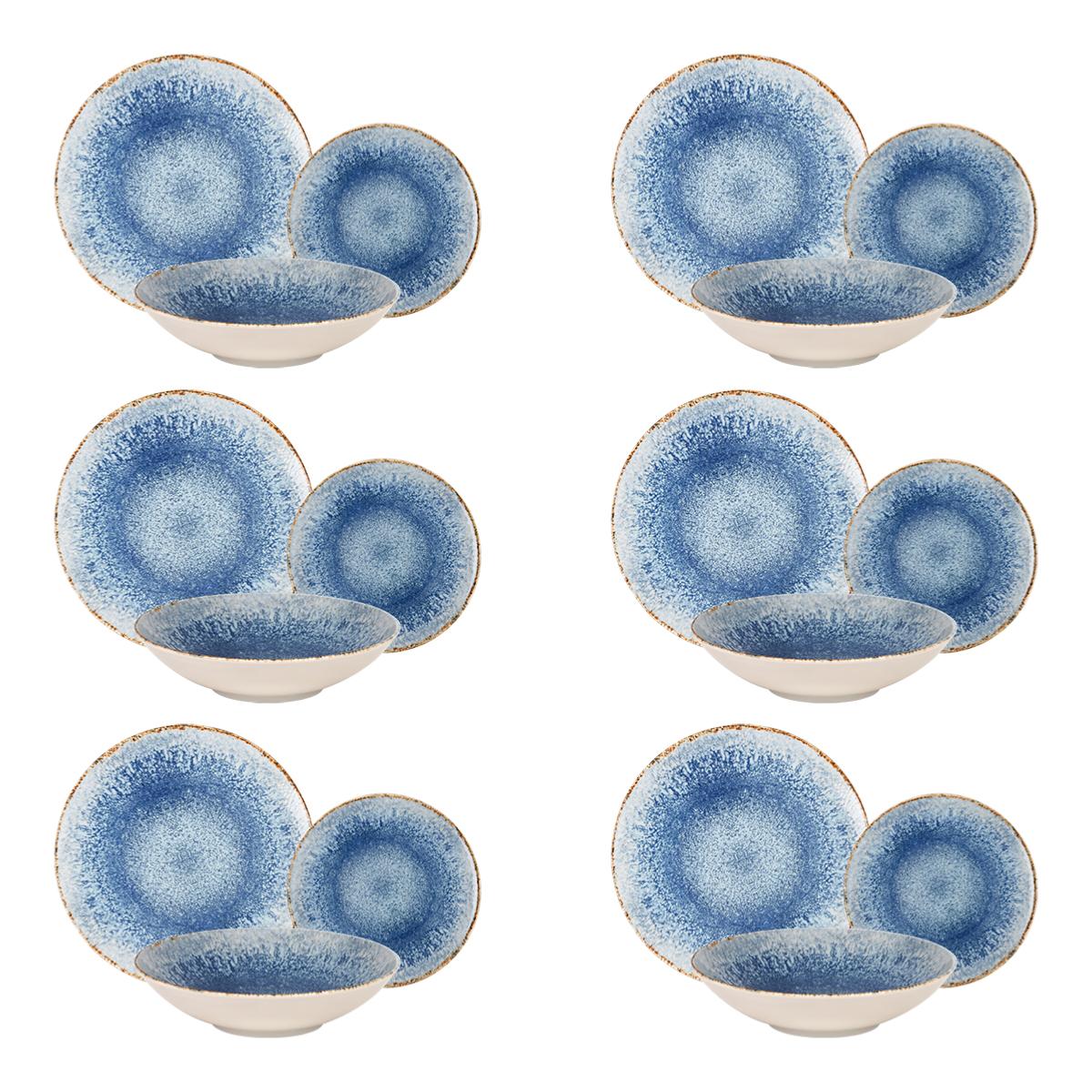 Service 18 pièces bleu en porcelaine - "Rivage Azur" couleur unique, LAGUIOLE CUISSON