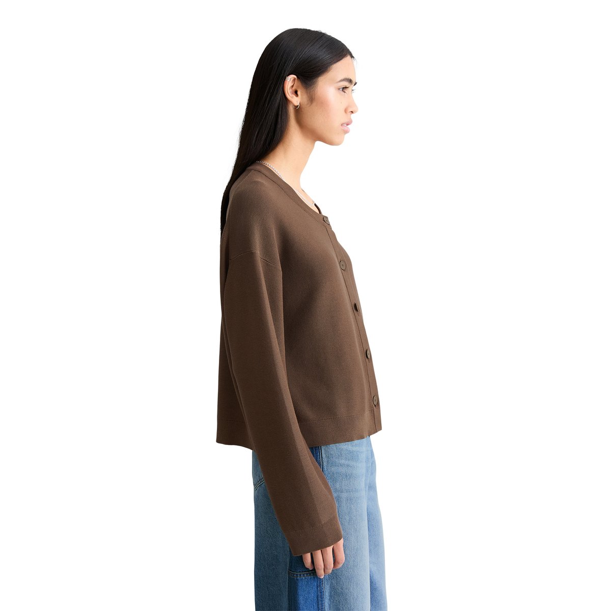 DfC Cardigan relaxed en fil de coton compact marron fonce, MARC O’POLO DENIM
