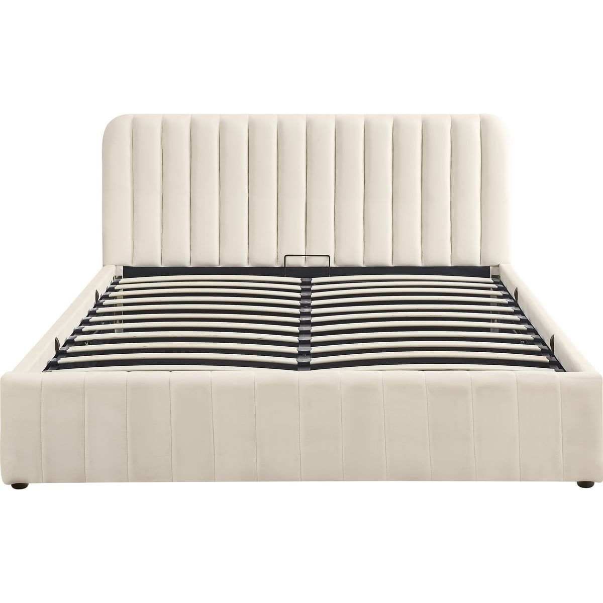 Lit coffre avec tête de lit en velours - AVA beige, HOMIFAB