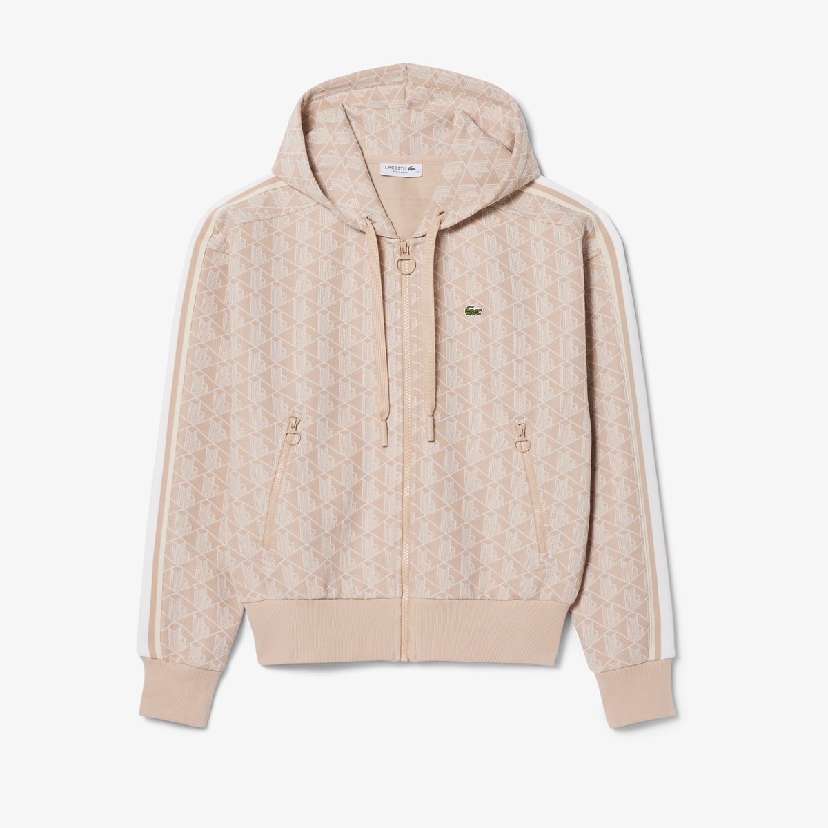 Sweatshirt à capuche jacquard monogramme beige-8gi, LACOSTE