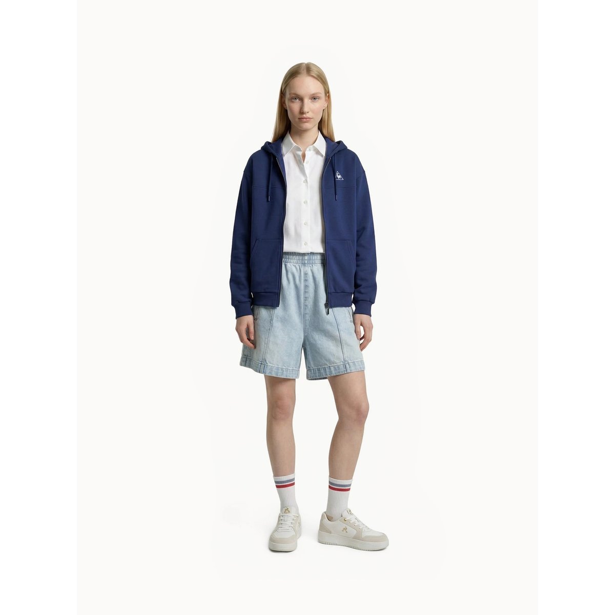 Veste zippée à capuche relax en molleton gratté Contemporain blue, LE COQ SPORTIF