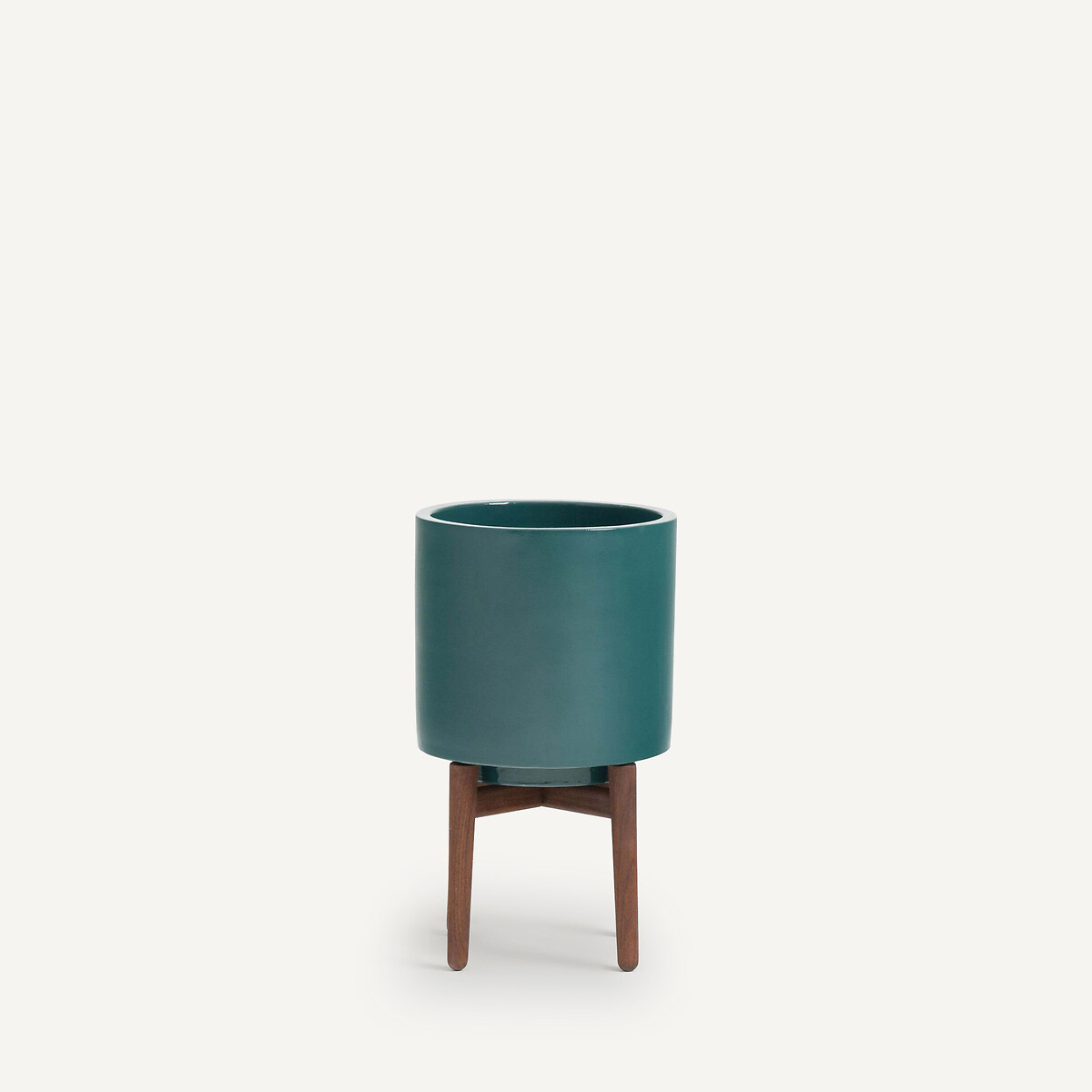 Cache-pot sur pied en noyer H43 cm, Florian bleu paon, AM.PM