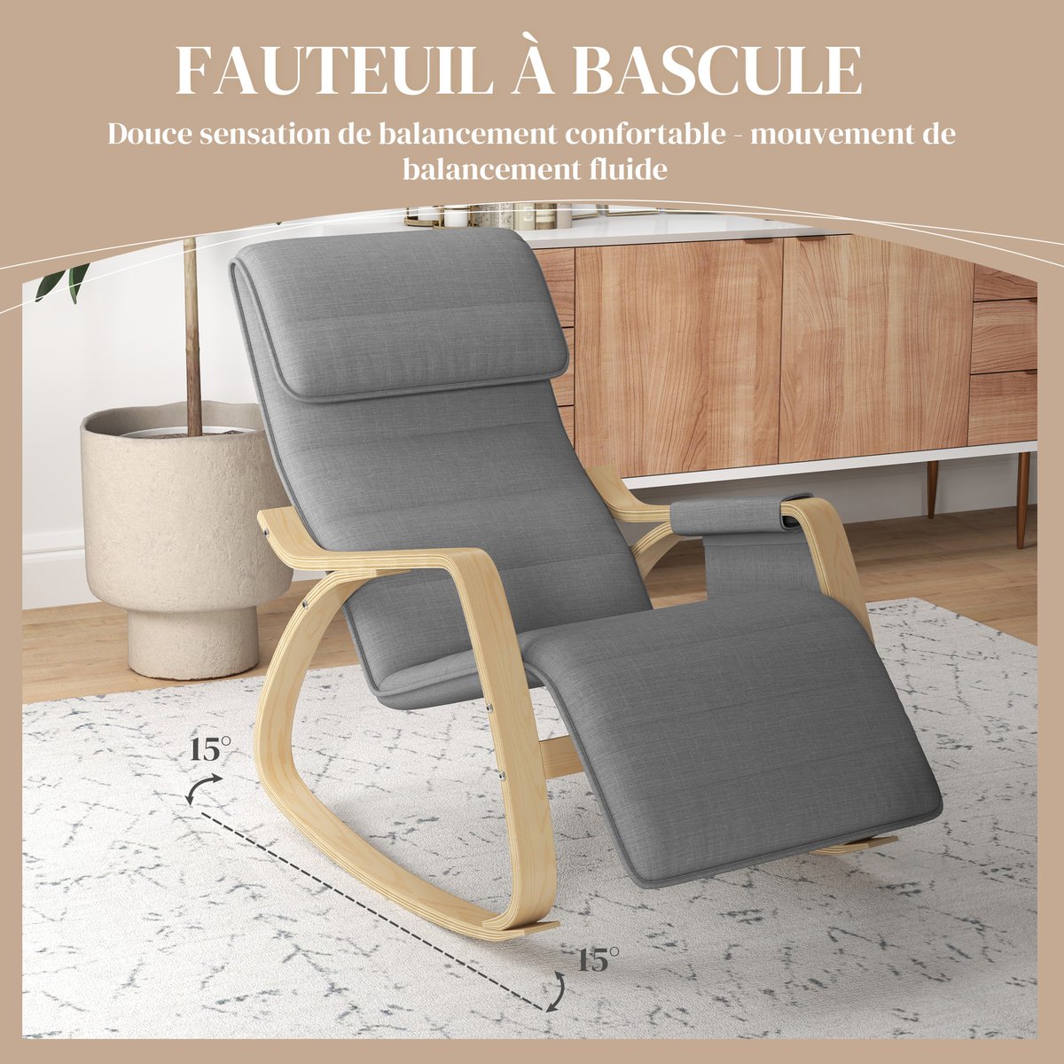 Fauteuil à bascule Lin Gris gris, HOMCOM